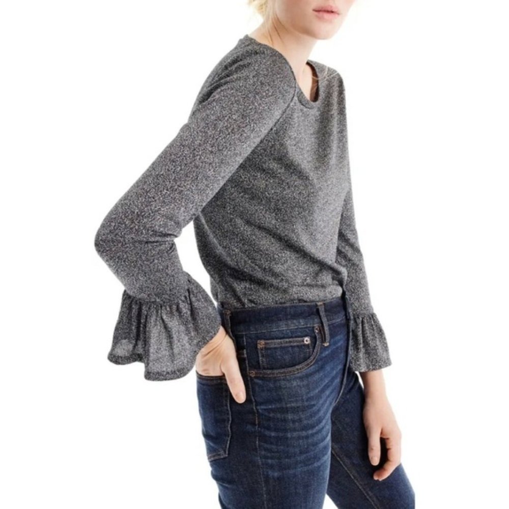 J. Crew Silver Metallic Sparkle Bell Sleeve Top XS